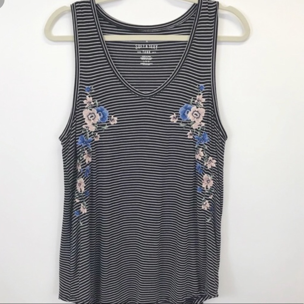 Soft and Sexy AEO Embroidered Striped Tank
